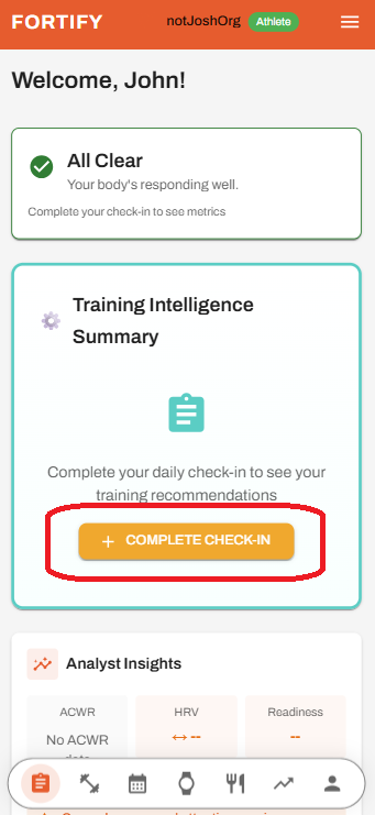Dashboard check-in prompt