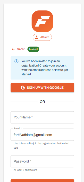 Account creation screen